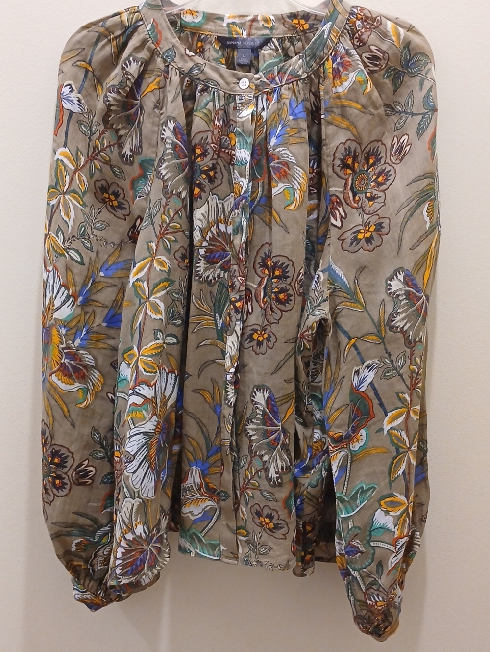 Banana Republic Botanical Moss Green 100% Cotton Blouse Large